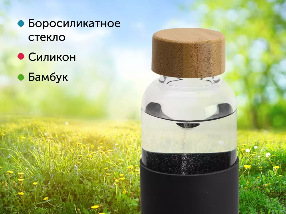 Стеклянная бутылка для воды в силиконовом чехле «Refine» — изображение 11