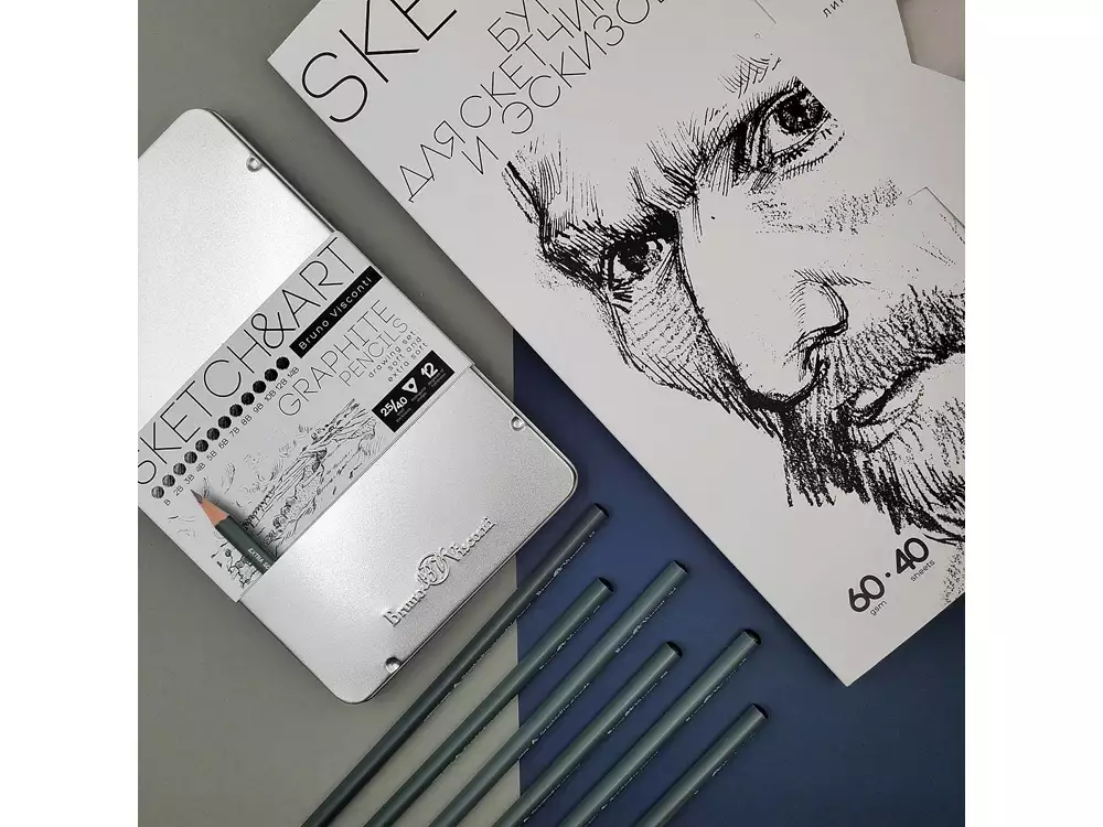 Набор из 12 чернографитовых карандашей «Sketch & Art» В - 14В — изображение 4