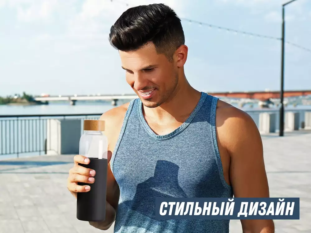 Стеклянная бутылка для воды в силиконовом чехле «Refine» — изображение 14