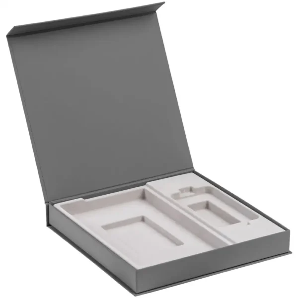 Коробка Modum с флокированным ложементом под ежедневник 13х21 см и аккумулятор, серая