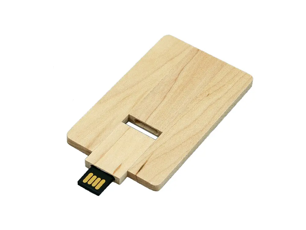 USB 2.0- флешка на 16 Гб в виде деревянной карточки с выдвижным механизмом — изображение 2