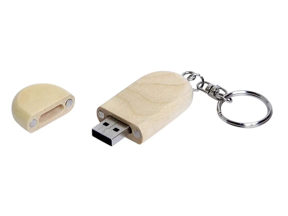 USB 2.0- флешка на 16 Гб овальной формы и колпачком с магнитом — изображение 2