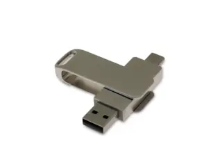USB 2.0- флешка на 16 Гб с поворотным механизмом и дополнительным разъемом Type-C
