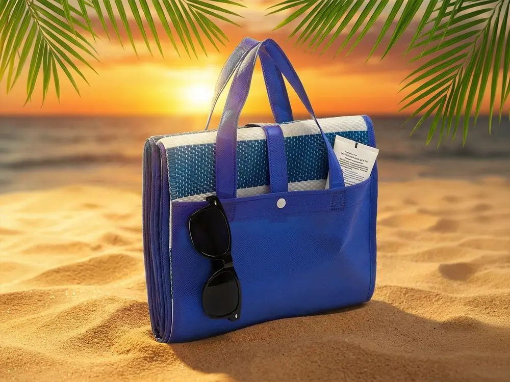 Складной коврик для пляжа и пикника Coastella, синий с белым — изображение 8