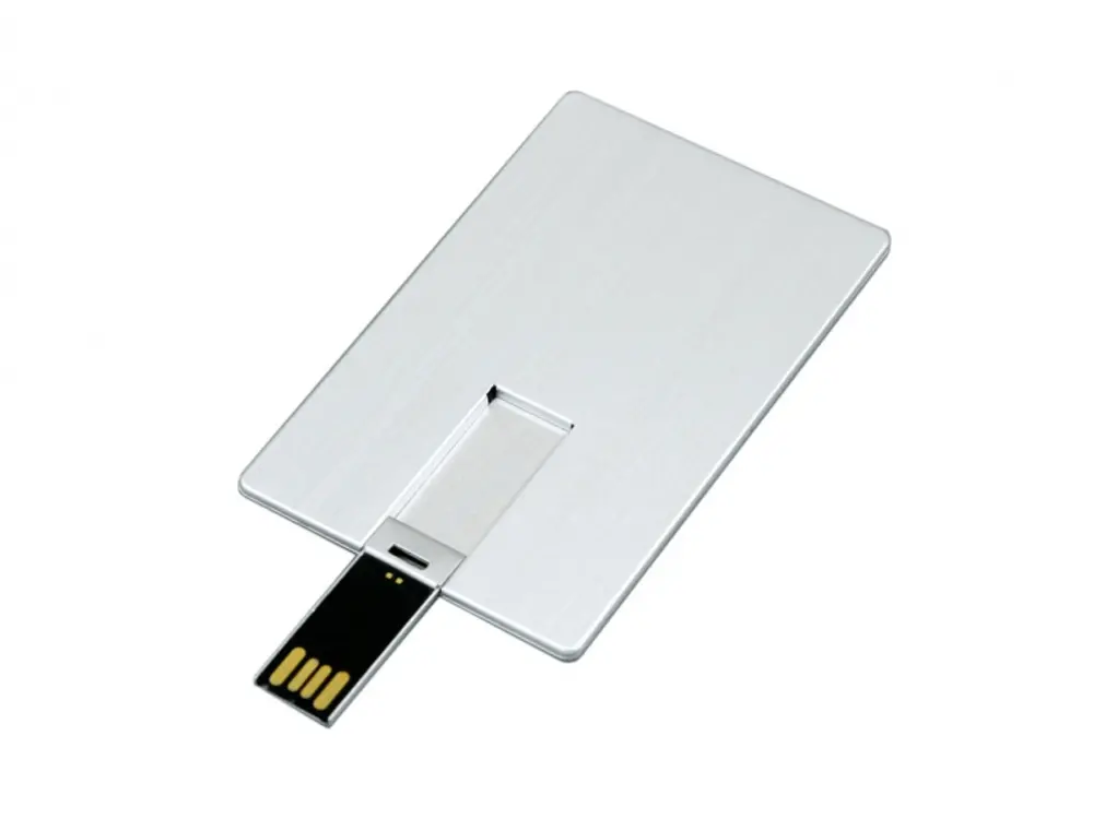 USB 2.0- флешка на 32 Гб в виде металлической карты, с раскладным чипом — изображение 2