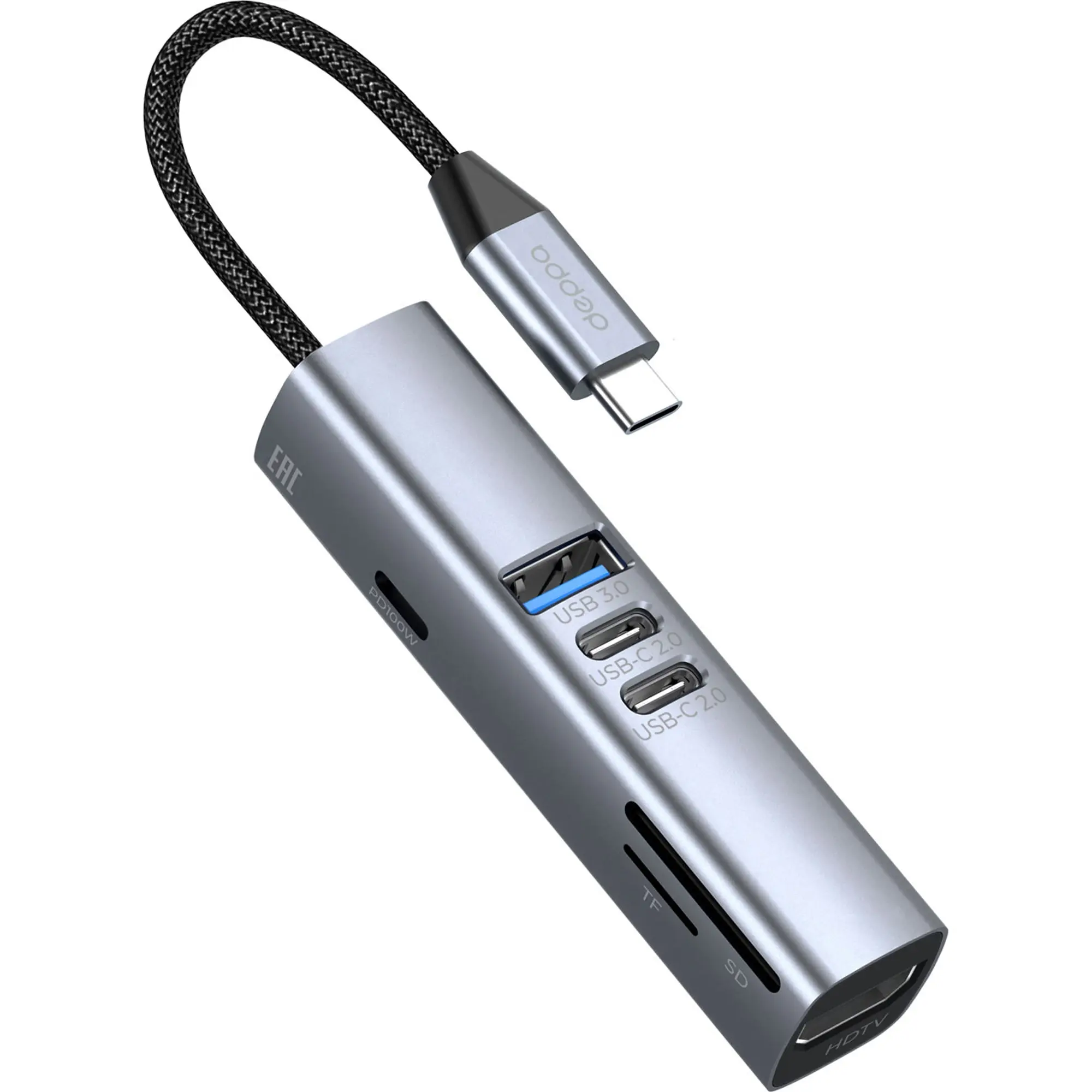 USB-хаб 7 в 1 USB-C - USB-A3.0 + 2хUSB-C + USB-C PD100Вт + HDMI + SD + microSD — изображение 2